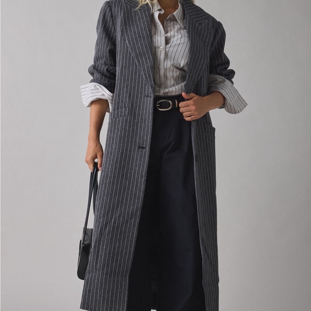Lioness Gray Pinstripe Trench Coat